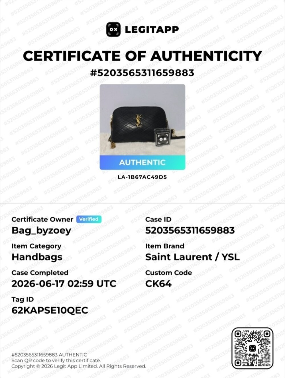 CK64 💕 Saint Laurent Lambskin Quilted Gaby Zipped Crossbody - Picture 2 of 13